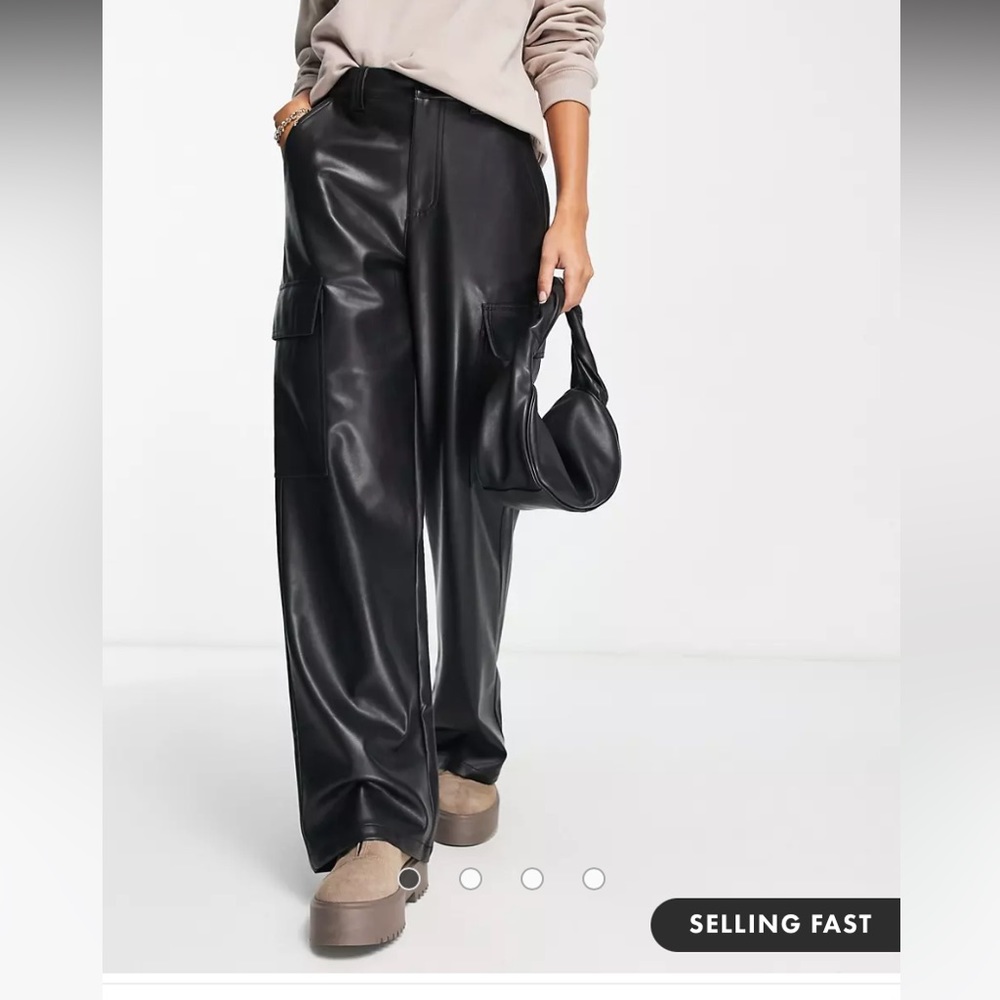 ASOS BLACK LEATHER CARGO PANTS - NEVER WORN. Size US 4.